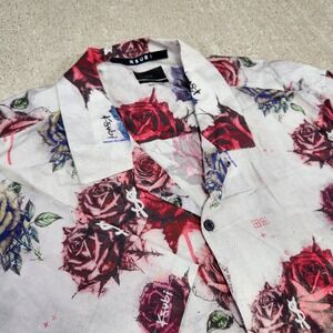 KSUBI Shirt Men XL Loop Collar Camp Floral Graff Rose Resort Tencel Button